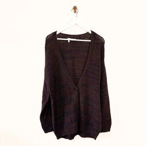 10 Crosby Derek Lam Burgundy Wool Blend Oversized V Neck Button Up Cardigan